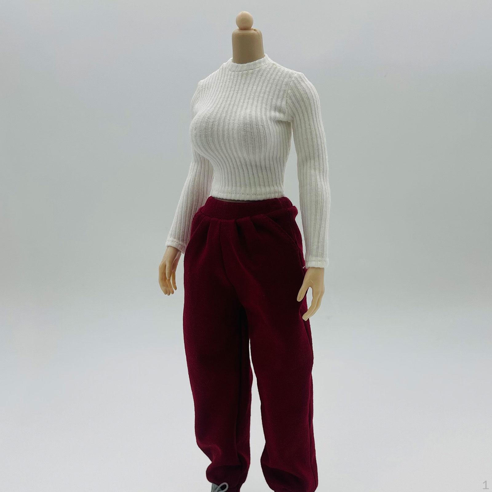 

Женская кукольная одежда 1/6, топ с длинными рукавами и спортивные штаны для фигурок 12 дюймов Red and White