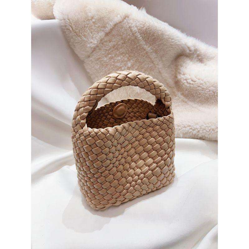 

High-Texture Hand-Woven Small Tote Bag Handbags 2024 New Genuine Leather Ladies Bags Fashion Shoulder Messenger Bag Milk Tea small size