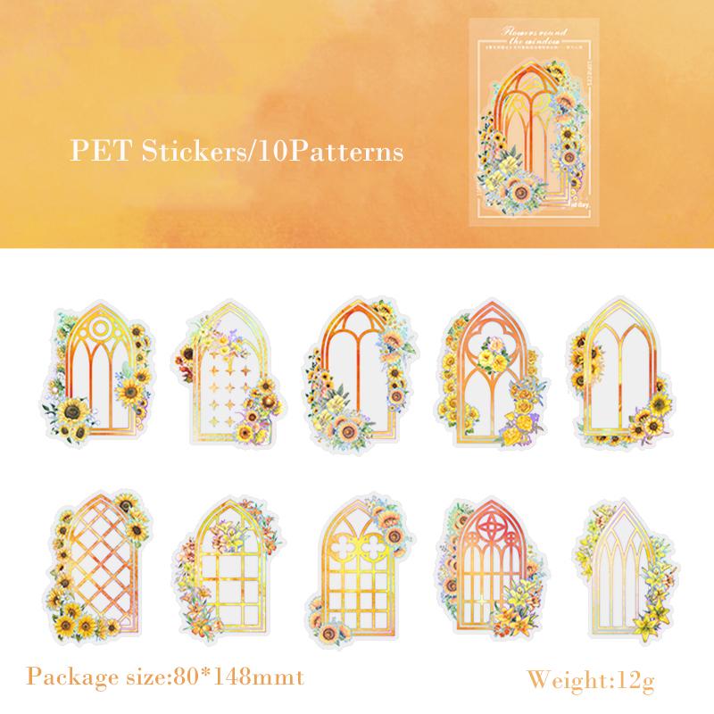 Journamm 10pcs/pack Flowers Window Stickers Laser Silver Decor Junk Journal DIY Srapbooking Aesthetics Stationery PET Stickers