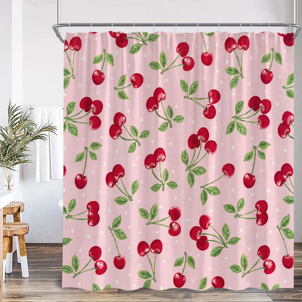 Fruit Shower Curtain Strawberry Cherry Peach Watermelon Summer Pink Bath Curtain Girl Woman Polyester Bathtub Decor Screen Cloth