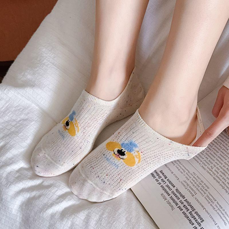 Female Summer Thin Cotton Cute Cartoon Invisible Silicone Non Slip Non Drop Heel Socks