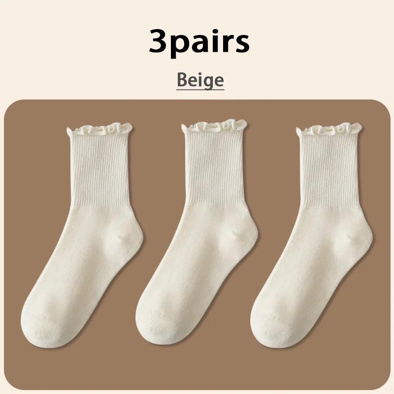 Harajuku Ruffle Socks Women Girls Sweet Cotton Middle Tube Black White Socks Jk Lolita Soft Breathable Ankle Loose Short Sock