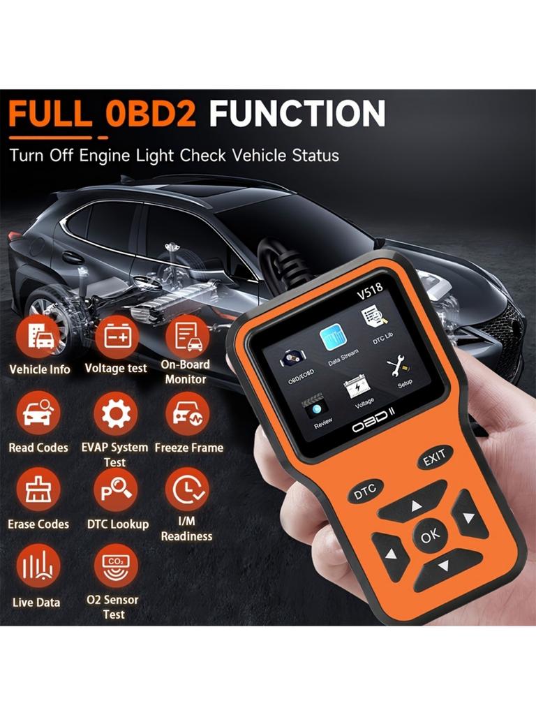 OBD2 Scanner V518- Instant Fault Code Reader and Voltage Check | OBDII/CAN Full System Diagnosis | 10 Second Fault Analysis