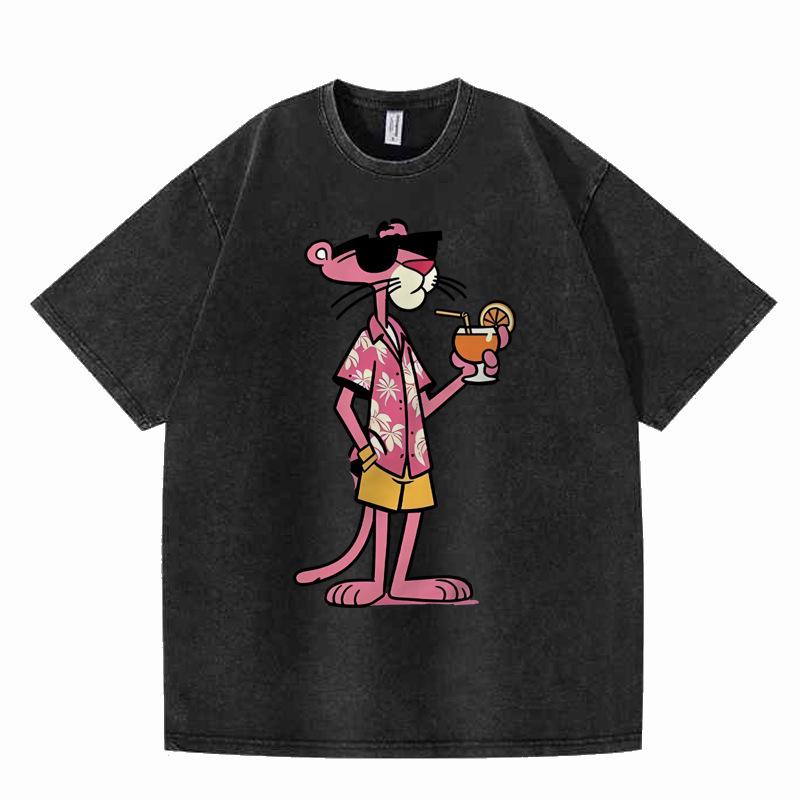 Pink Distressed Cartoon Punk Style Cotton T-Shirt
