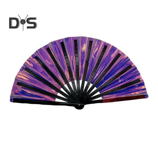 Holografischer Faltfächer, tragbar, schillernder PVC-Handfächer, Regenbogen-Sommer-Handfächer, Dekoration, Tanz-Performance-Requisiten, Party-Kostümzubehör