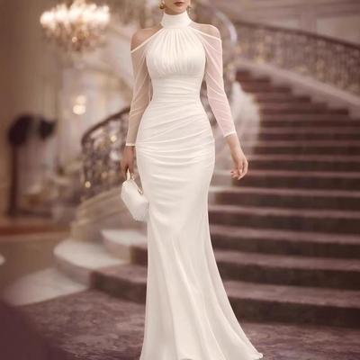 Elegantes Damen-Partykleid mit schulterfreiem Neckholder und langen Ärmeln