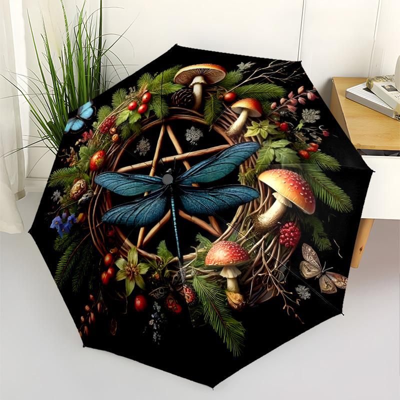 Dragonfly Pond Art Outdoor Automatic Umbrella Compact & Durable 8-Rib Design Compact Design for Outdoor Daily Use Elegant Umbrella