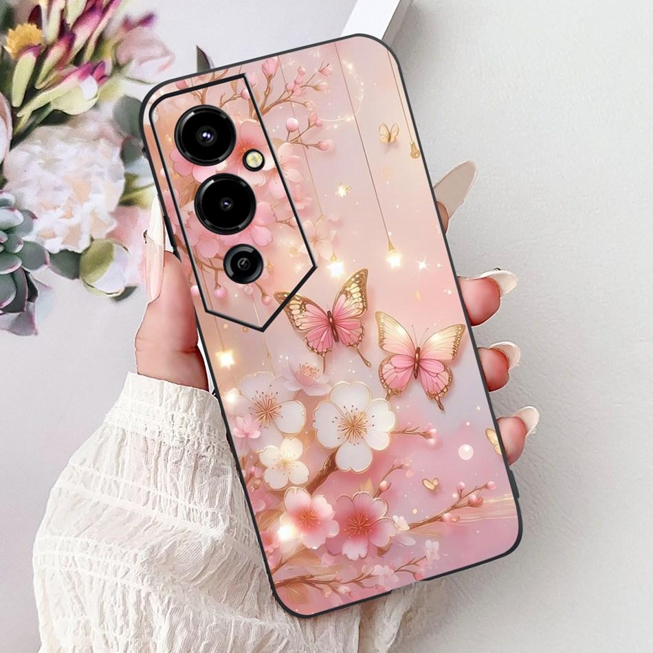 Für Tecno Pova 4 Pro Pova4 Elegantes Blumiges Katzen Handyhülle Für Tecno Pova 4 4Pro LG8n LG7n Klare TPU Silikon Weiche Hüllen Stoßfänger