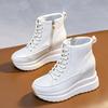 Genuine Leather Shoes Women Fashion Sneakers Spring Autumn Flat Platform Brand Ladies Casual Shoes Height Increasing 9cm Black Beige
