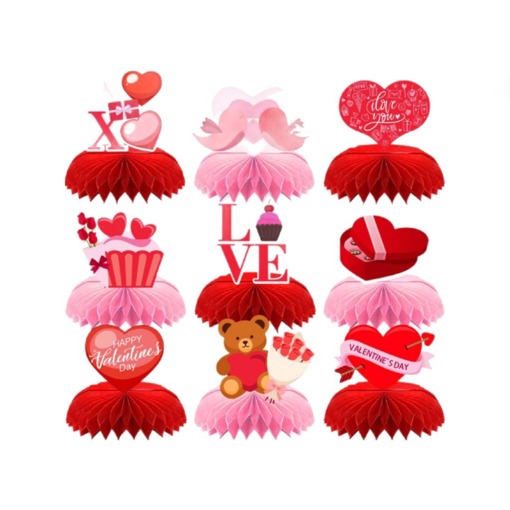 9 Valentine's Day Honeycomb Decorations, Valentine's Day Table Party Decorations, Desktop Decorations