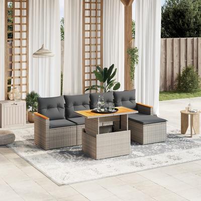 Vidaxl 6-Cz. Juego de Muebles de Jardín con Cojines, Gris, Ratán Sintético