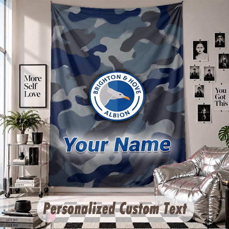 Custom Tapestry Wall Hanging, Brighton & Hove Albion Football Personalized Name Text Home Wall Decor