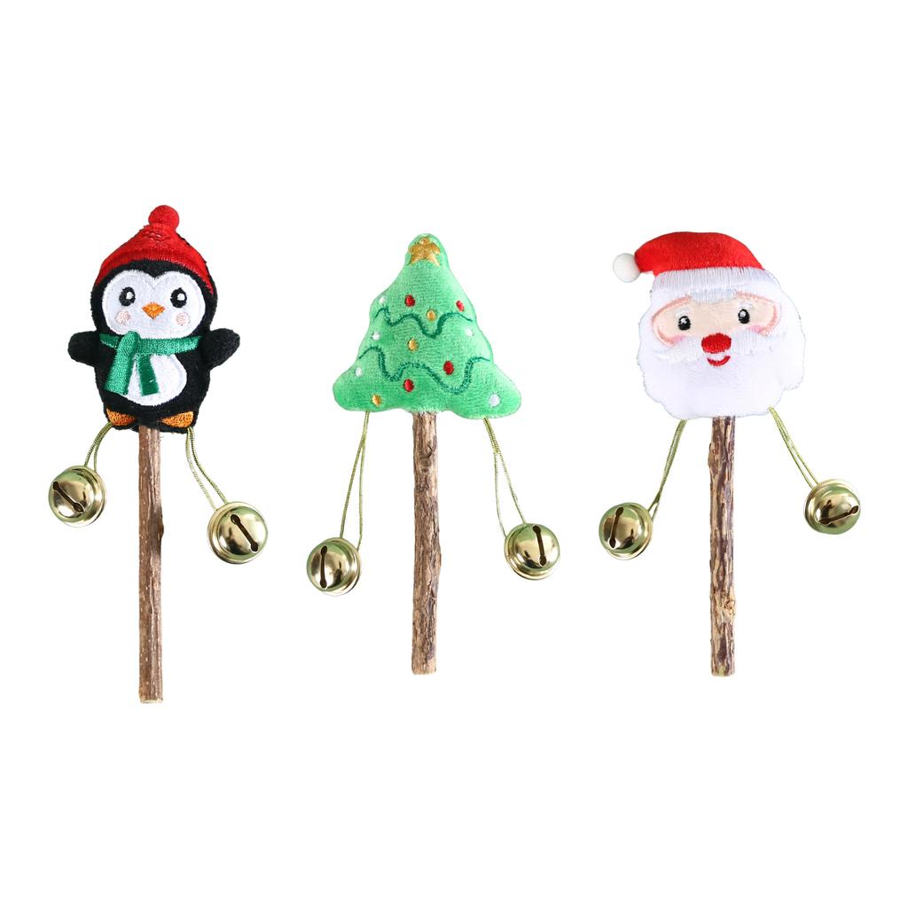 Christmas Theme Cat Licking Stick Toy Natural Matatabi Stick Chewing Toy for Various Cats Hairball Control Teaser 3Pcs