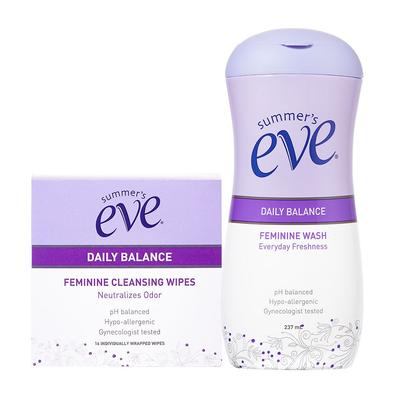 Summer Eve Daily Balance Feminine Wash Feminine Cleanser 237ml + Cleansing Wipes 16p, 1 Set, 237ml