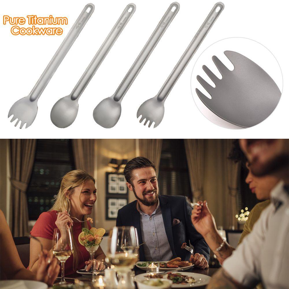 

EDC Camping Tool Cutlery Fork Titanium Cookware Long Handle Spoon Outdoor Picnic Accessories