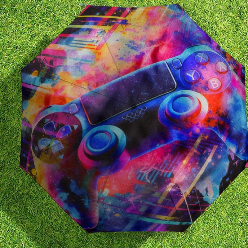1pc Gamepad Watercolor Pattern Umbrella Design Automatic Opening and Closing Umbrella, High-quality Travel Umbrella,  c1128151