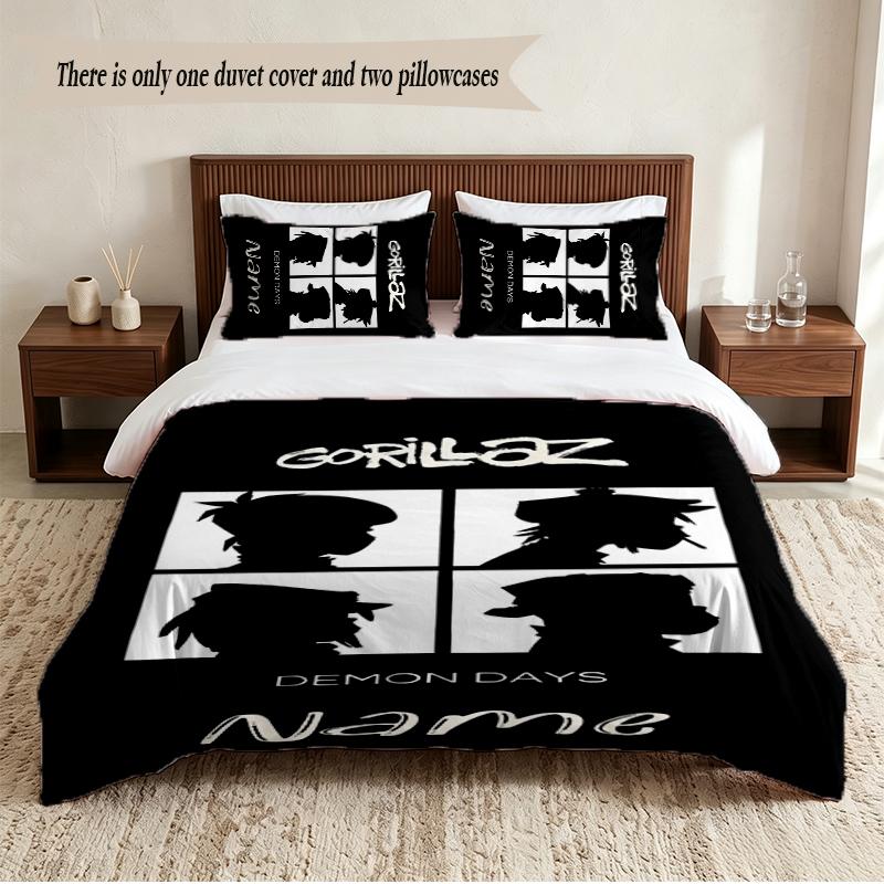 Gorillaz Personalized Custom Name 3‑Piece Bedding Set Soft Duvet Cover Set For Bedroom Home Decor