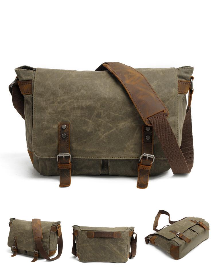 New Fashion Thick Wax Canvas Men Shoulder Bag Messenger Bag Men Crossbody Bag Vintage Male Leisure Sling Bag Casual Boy