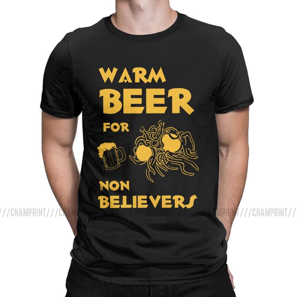 Warm Beer For Non Believers Pastafarian T Shirts Men Flying Spaghetti Monsterism Pastafarianism Fsm Religion Church