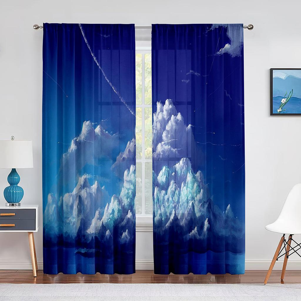 Fantasy Clouds Pink Purple Blue Tulle Curtains for Living Room Decorations Chiffon Sheer Voile Kitchen Bedroom Curtain Drapes