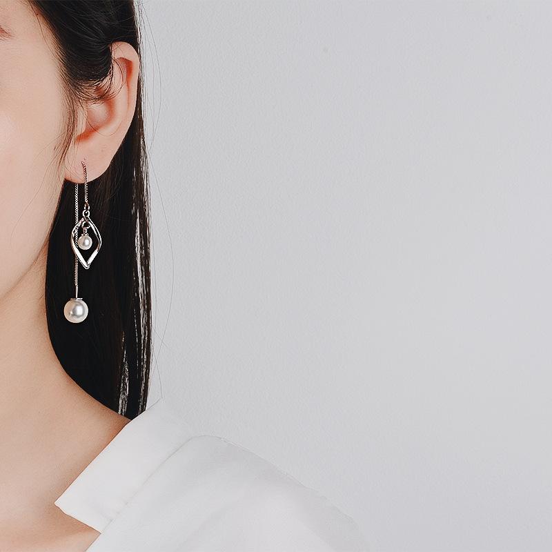 Tassel Pearl Earrings Long Tassel Temperament Versatile Ear Cable Twisted Pearl Ear Cable Women's Style