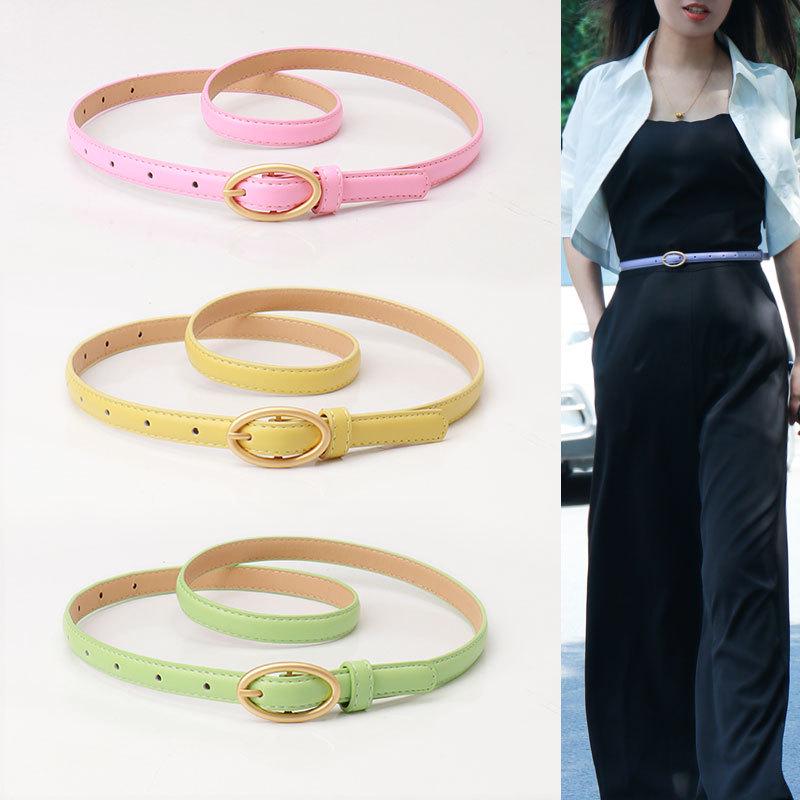 New Women's Fresh Thin Belt - Dopamine Oval Buckle, Fashionable & Versatile for Dresses