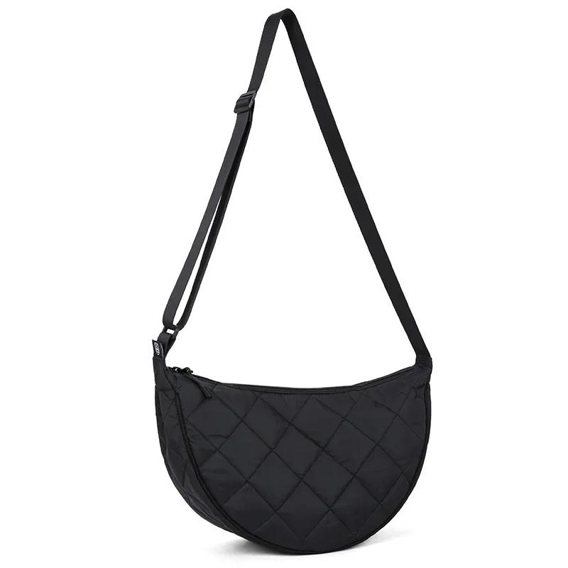 Women's Plaid Crossbody Messenger Bag Nylon Women Shoulder Bags Large Capacity Travel Half Moon Belt Bag Ladies Hobos Bag