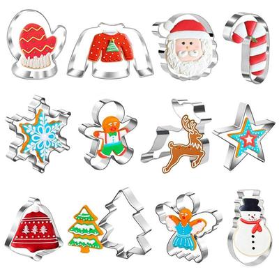 12 kusů nerezových vykrajovátek na vánoční cukroví: Santa Claus, Perníček, Sněhulák, Formičky na ovoce a zeleninu