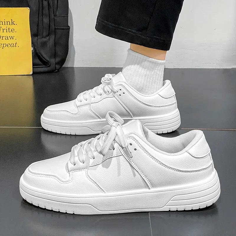 Men Skateboard Shoes Platform Hard-Wearing Walking Running Sneakers Breathable Fashion Leather Casual Jogging Sports Shoes