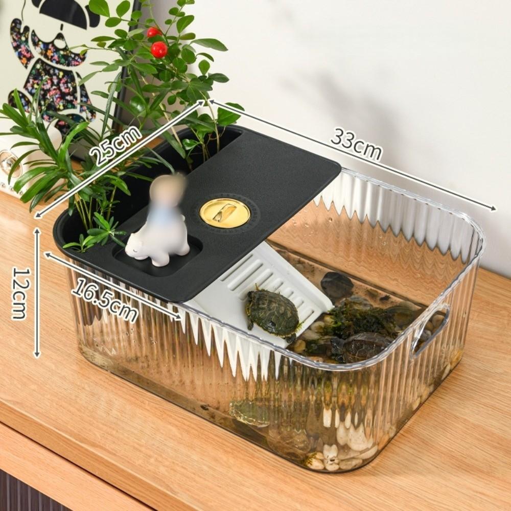 New Plastic Turtle Tank Clear Multi-functional Turtle Habitat Easy Clean Sunbathing Platform Small Pet Tank Pet Supplies