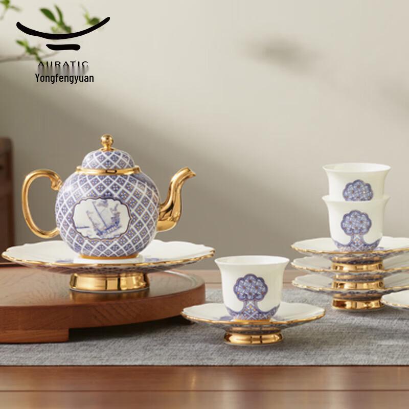 Auratic Xianshengci 'Peace & Prosperity' 17-Piece Ceramic Tea Set