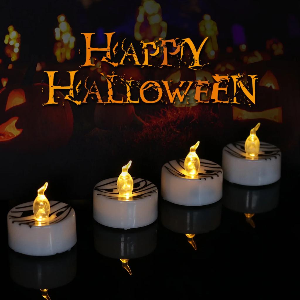 Halloween Decoration LED Candle Set Ghost Face Electronic Candle Light with Battery Home Decor Supplies Fake Lot of Candle Lamp