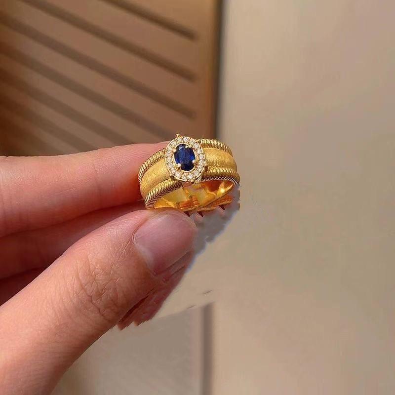 Pigeon Egg Ring Flash Diamond Wide Version Brushed Bead Women's Retro Opening Adjustable Court Style Ring