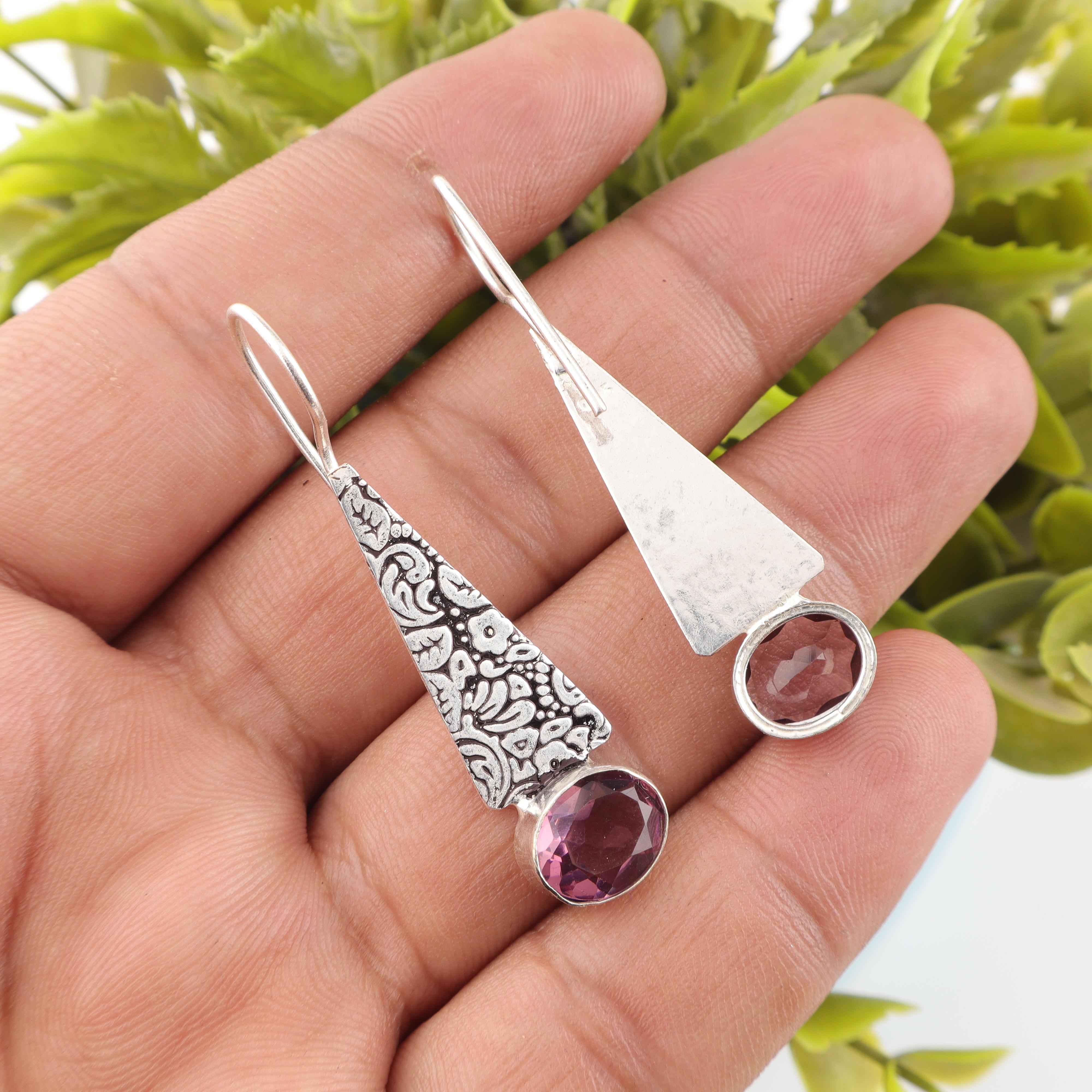 

Ювелирные изделия с родолитом, серьги из серебра ручной работы, серьги из стерлингового серебра 925 пробы в подарок маме 1.9 Inches розовый