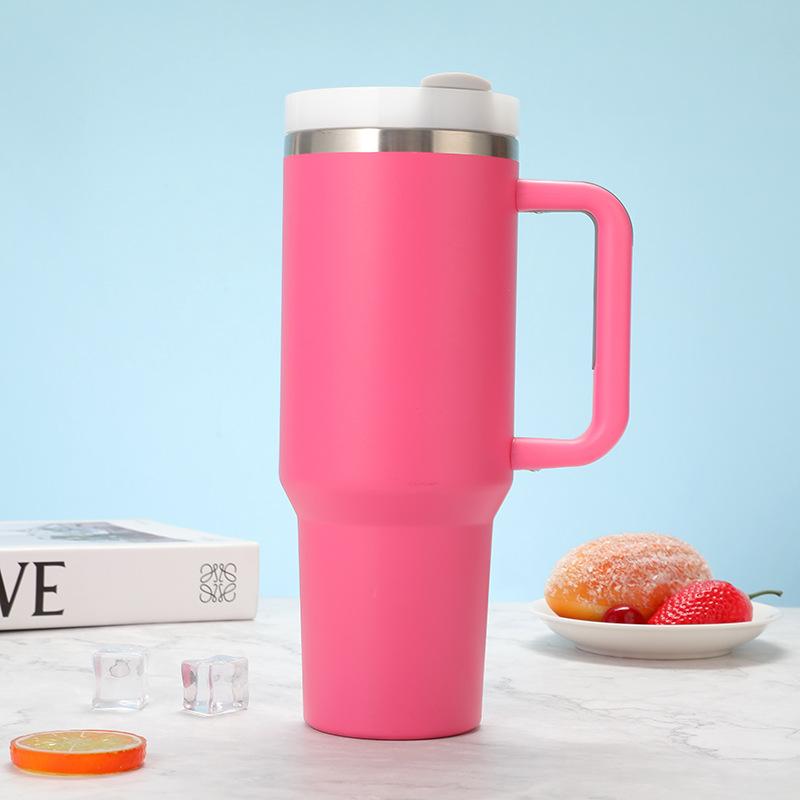 40oz Stainless Steel Car Cup Large Capacity Water Cup with Handle and Straw Double-walled Insulated Travel Mug Holiday Gifts