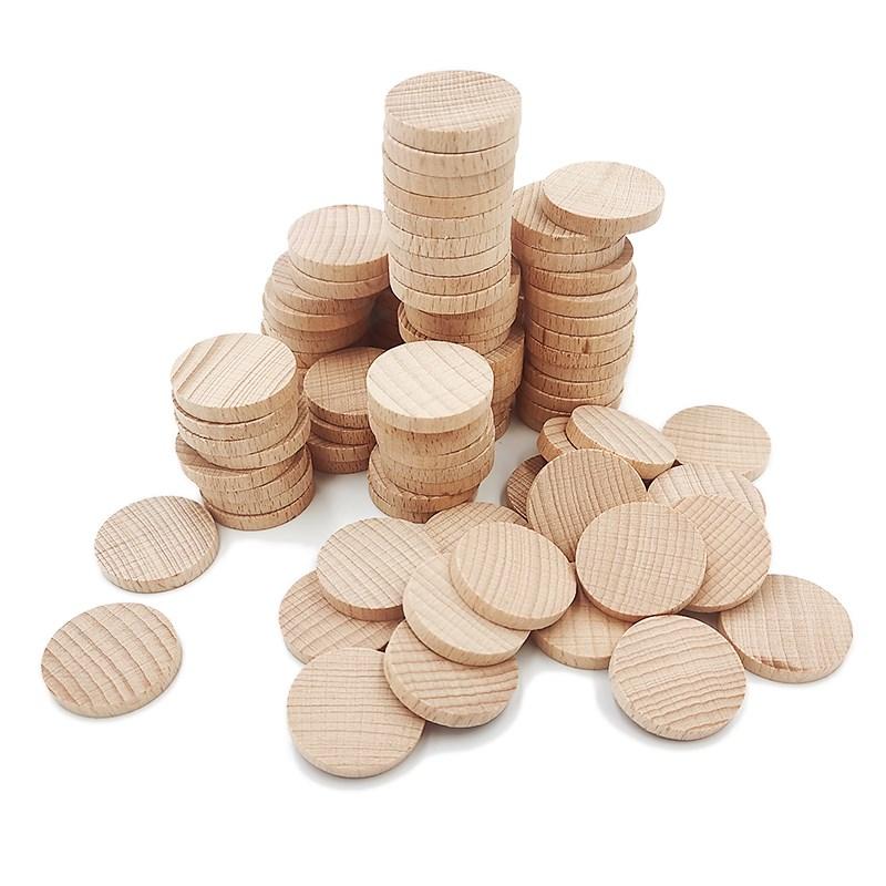 2.5CM Round Wood Coins Wood Cutout Circles Chips Natural Wooden Coins Unfinished Small Blank Tokens Wood Discs for Arts Supplies
