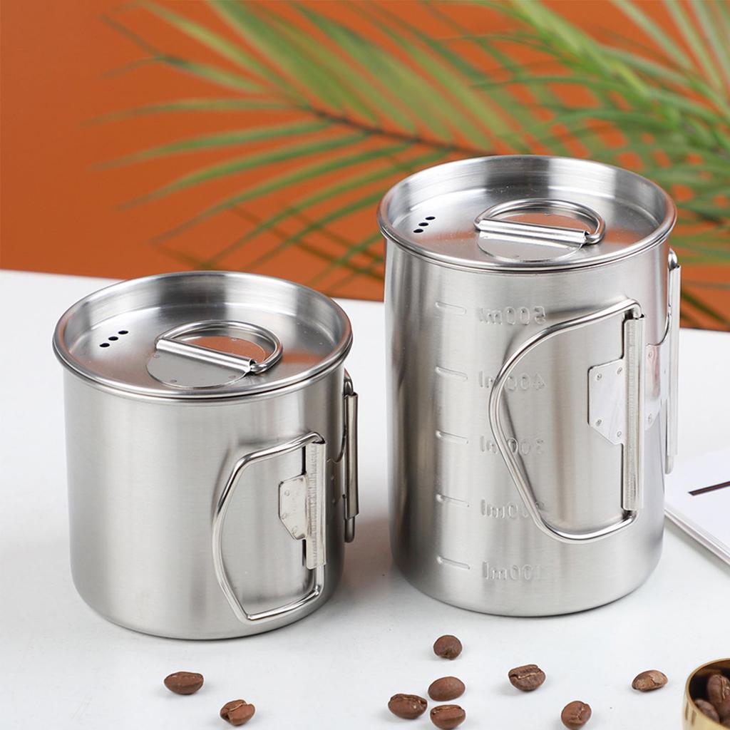 Stainless Steel Camping Cup with Lid Rust Prevention Foldable Camping Cup for Outdoor Hiking
