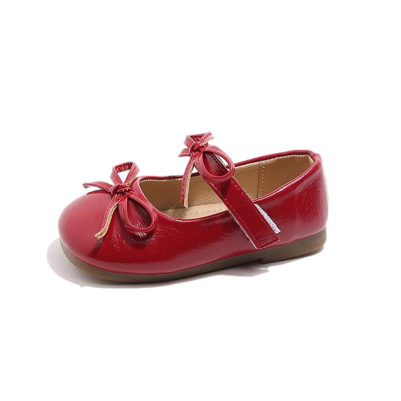 Girls Dance Performance Shoes Soild Color Round Toes Kids Leather Shoes Double Bows 2025 New Girls Flats Soft Sole Sweet Ins