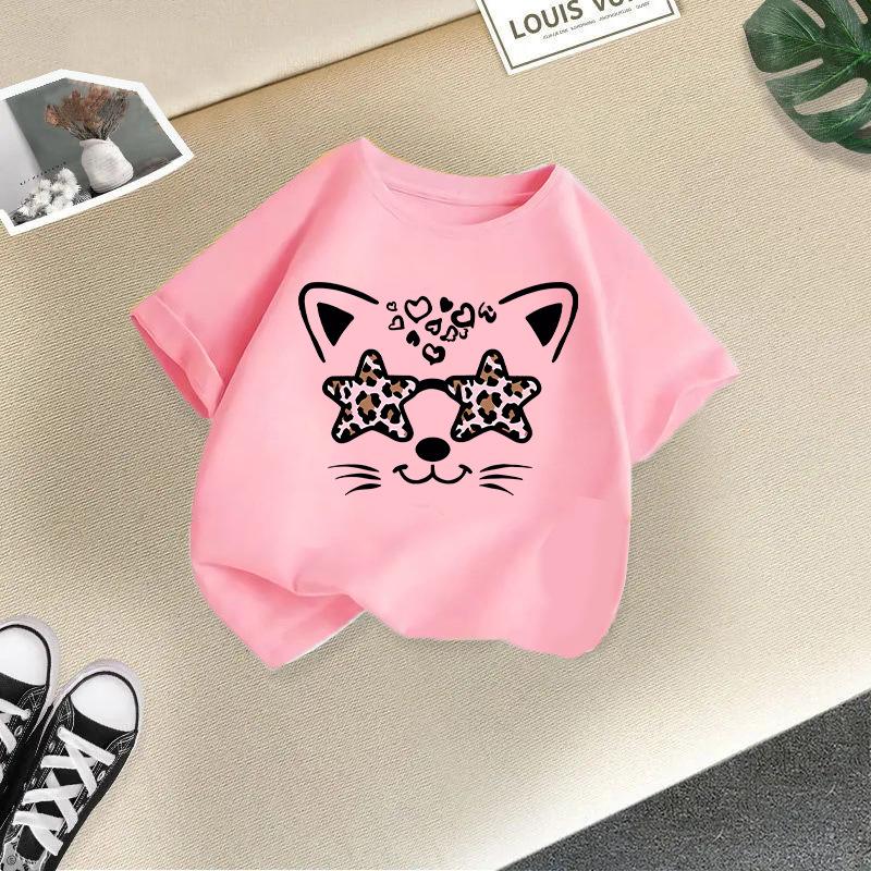 Jungen T-Shirt 2-13J Kinder Niedliches Katze Bedrucktes T-Shirt Mädchen T-Shirt Kinder 100% Baumwolle Kleidung T-Shirt Oberteile Tee