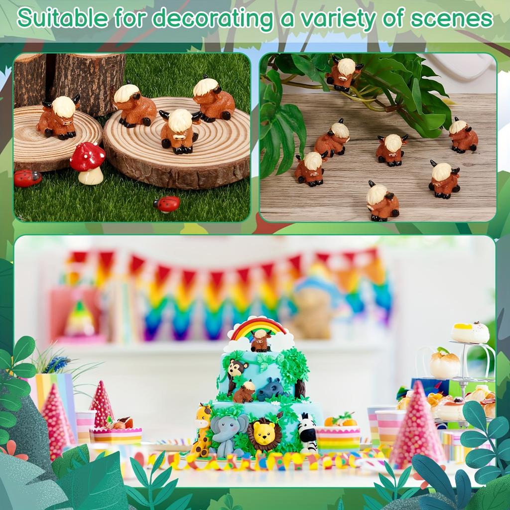 20Pcs Charming Mini Highland Cow Figurines Cute Resin Animal Sculptures For Diy Crafts Dollhouse Garden For Room Decor