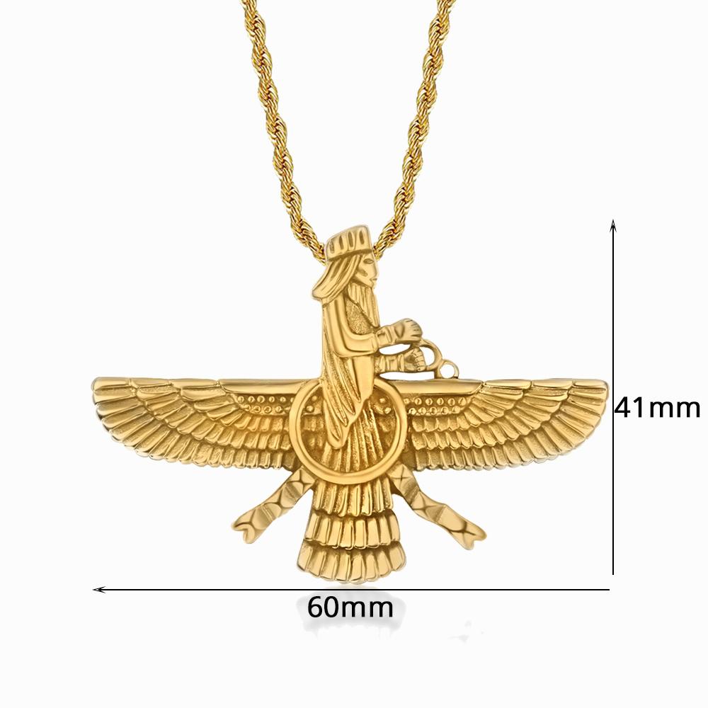Punk Faravahar Ahura Mazda Zoroastrický přívěsek Náhrdelník Zlatá barva Nerezová ocel Splétané lankové řetízky Pro muže Ženy Šperky Dárek