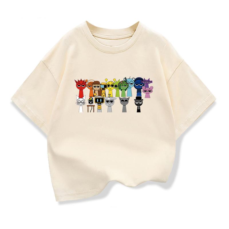 Summer Short Sleeve Tops Cute Sprunki Cartoon Print T Shirt Kids Leisure  T-shirt Baby Girls Tshirt Toddler Boys