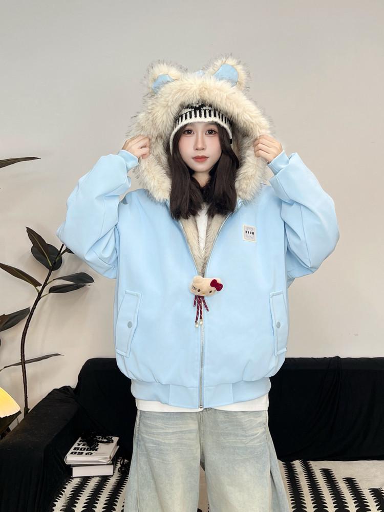 Amerikanischer Stil Damen Baumwolljacke mit Pelzkragen - Dicke, Warme und Lockere Kapuzen-Oberbekleidung für Paare