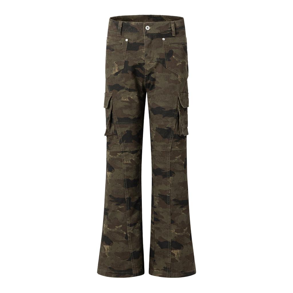 Neue Retro-Hose im amerikanischen Camouflage-Stil mit mehreren Taschen, schmaler Passform und leicht ausgestelltem Bein für Damen im Frühling und Herbst