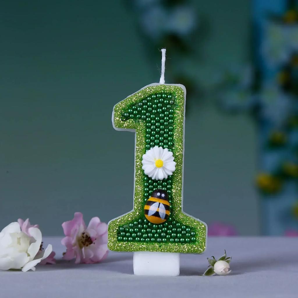 Green Bee Flower Number 0123456789 Birthday Candles Cake Toppers Birthday Wedding Cakes Dessert Decor Cake Decor Party Boy Girl