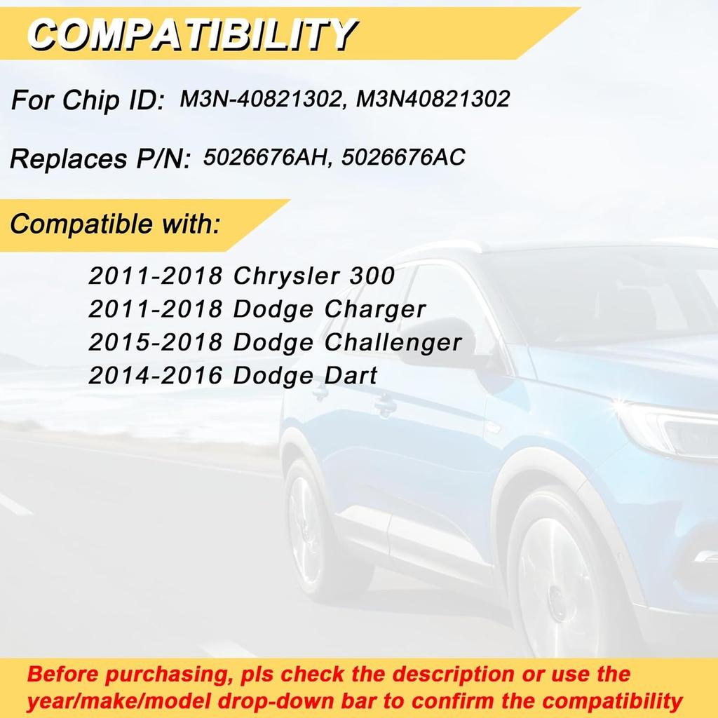 Key Fob for 2011-2018 Dodge Charger & Chrysler 300/15-18 Challenger/ 14-16 Dart Car Keyless Entry Remote Control, M3N-40821302 M3N40821302, 2Pcs