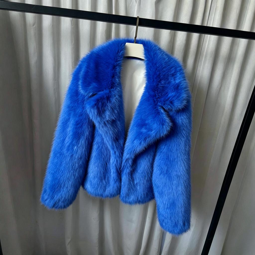 Oversize Winter  Loose Coats Mujer Winter High Street Outwear Autumn Elegant Faux Fur Effect Long Sleeves Lapel Solid with Pockets Jacket