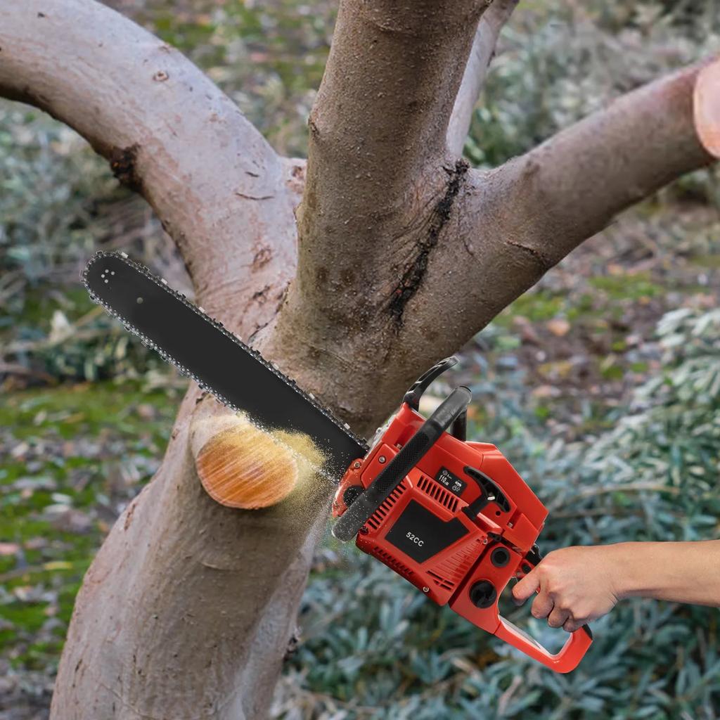 52cc Gasoline Chainsaw, 2.2Kw Powerful 2-Stroke Engine, 20 In Professional Wood Cutting Saw for Tree Felling, Limbing & Logging
