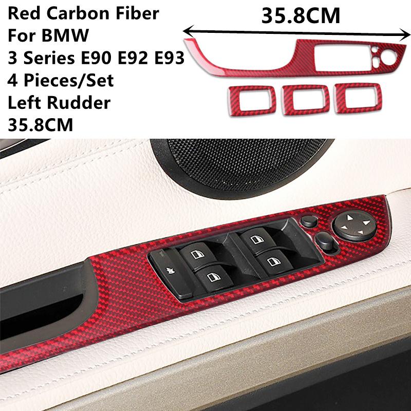 Red Carbon Fiber Sticker Car Inside Handle Window Control Panel Cover Trim Strips For BMW 3 E90 E92 E93 Car Inner