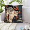 Japanese Ukiyo-E Style Cat Print Throw Pillow Cover, Autumn Maple Leaf Art Decorative Cushion For Sofa Couch